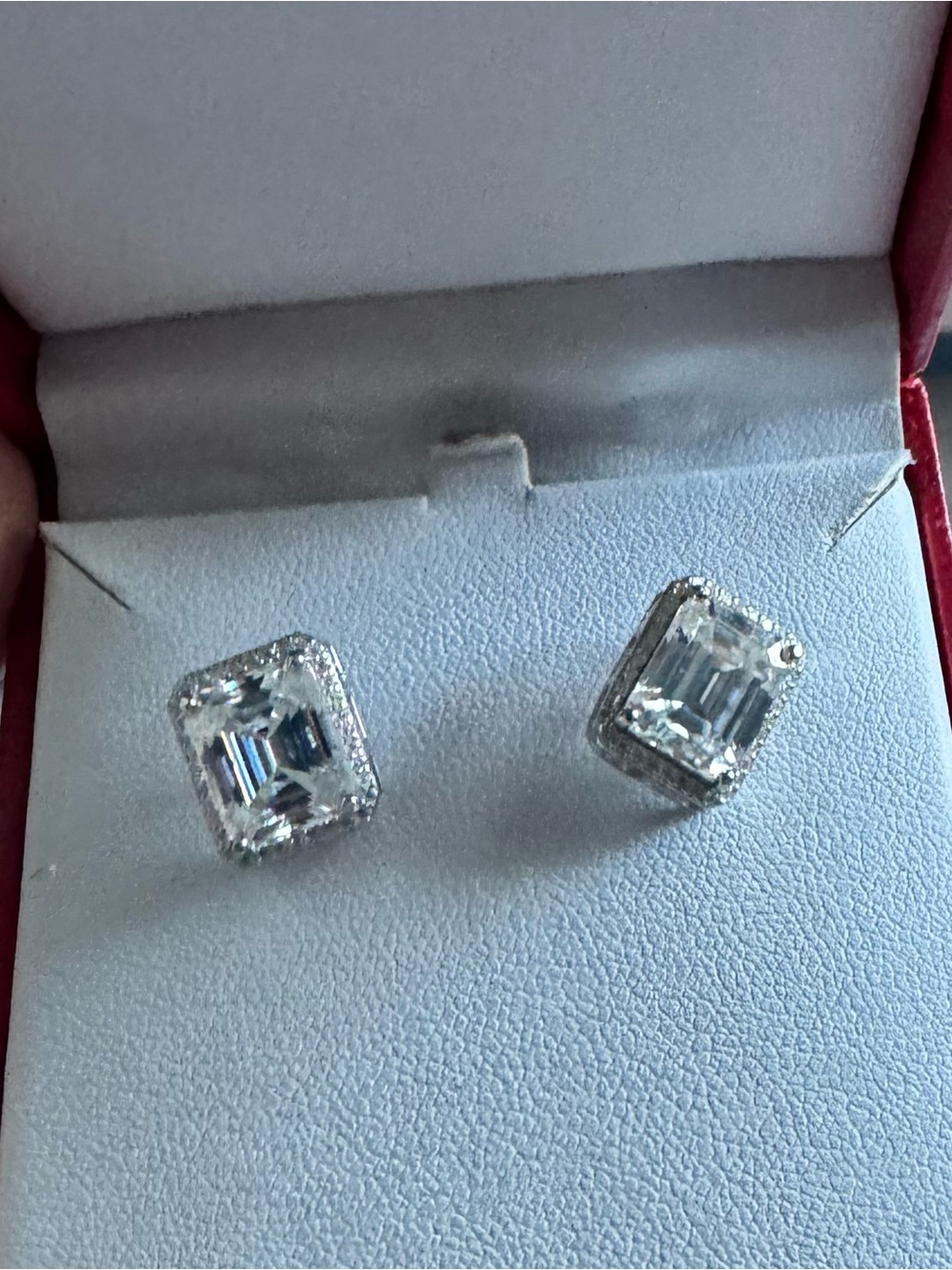 Classic Emerald-Cut Moissonite Stone Halo Stud Earrings - 8.35 CT Women Jewelry